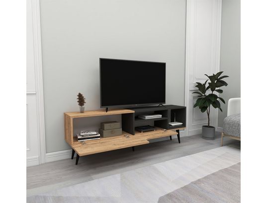 CONCEPT1 - Meuble TV Alba pin atlantic anthracite 150 x 29,6 x h49,6 cm