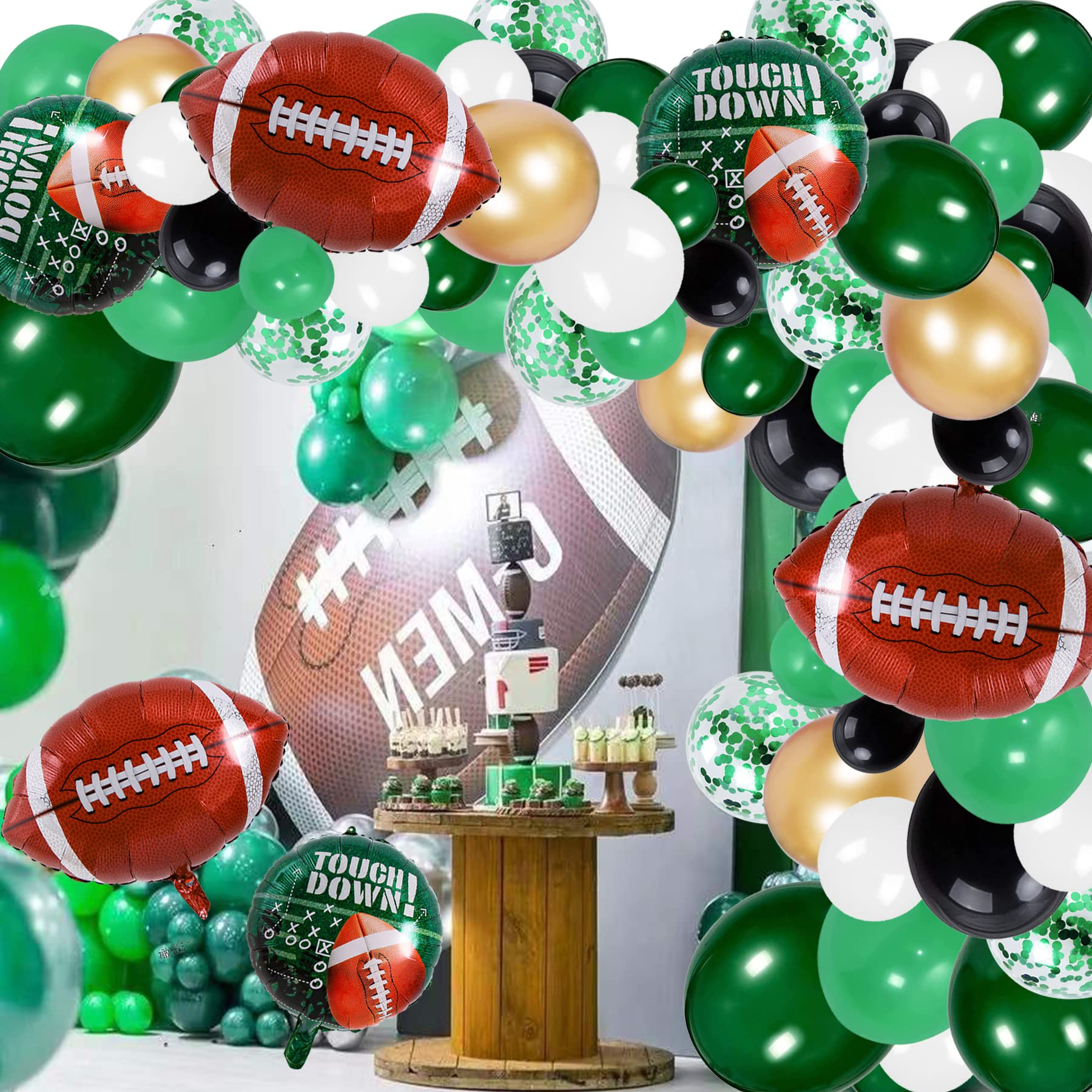 (96-tlg. Set) Football Folien Ballon Super Bowl Party Deko   Latex Luftballons - Grün / Weiss