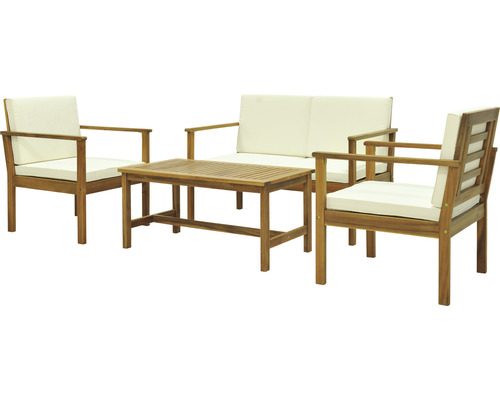 Alina Garden Place 4-zits houten tuinmeubelset bestaande uit: tafel, 2 stoelen, tweezitsbank, kussens