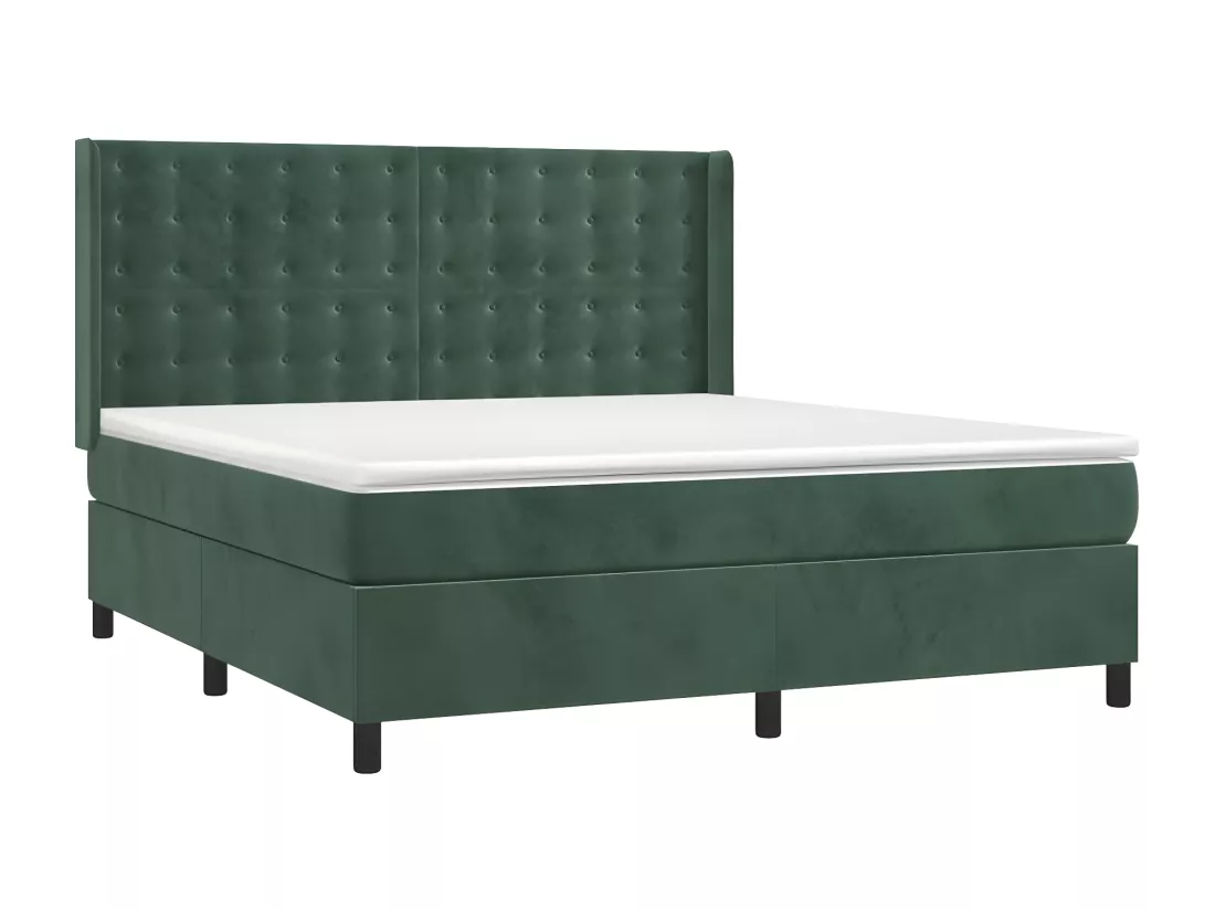 Sommier tapissier matelas et LED Vert foncé 160x200 cm Velours
