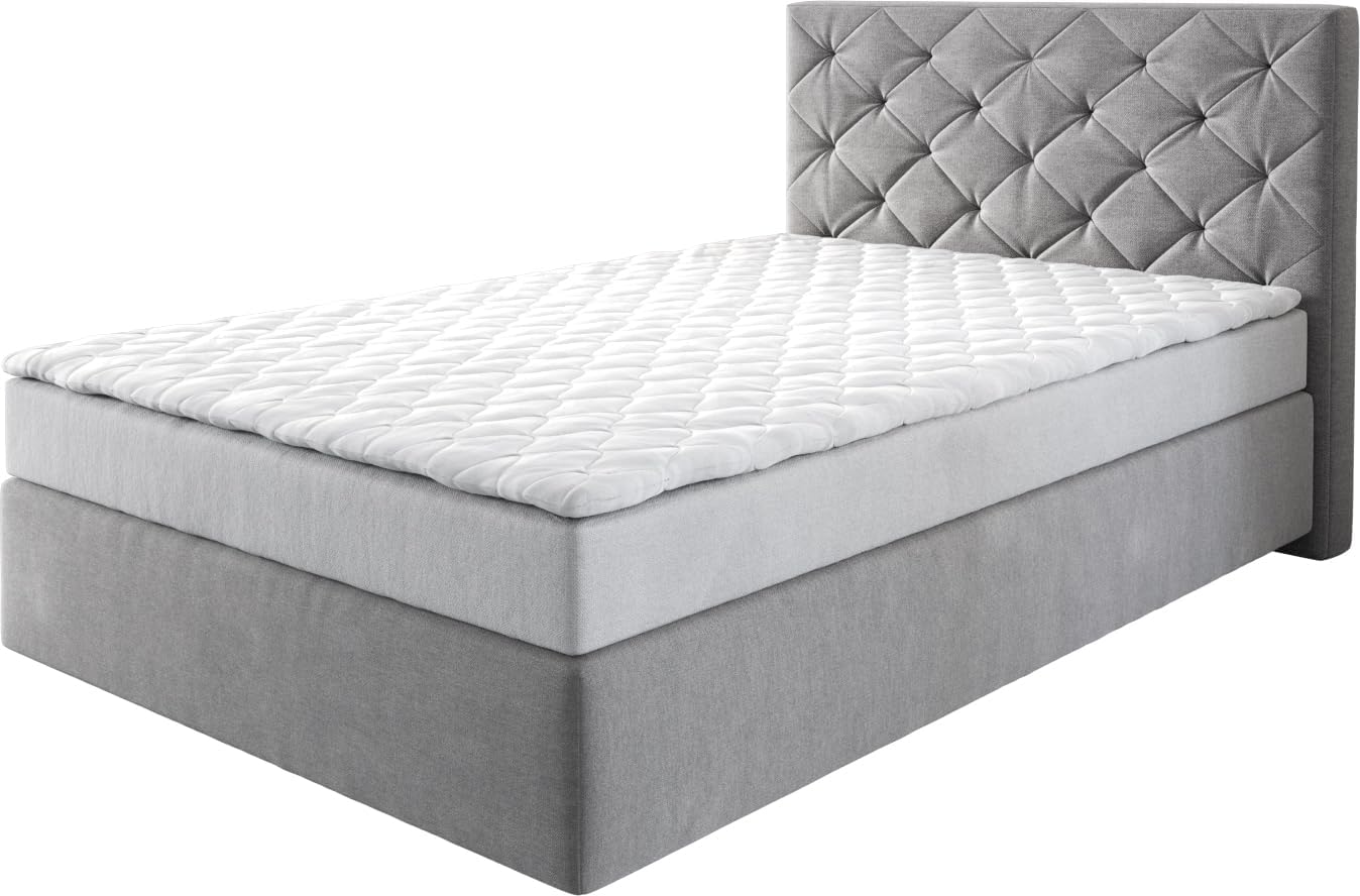 DELIFE Boxspringbett Dream-Great Mikrofaser Grau 120x200 cm mit Matratze und Topper
