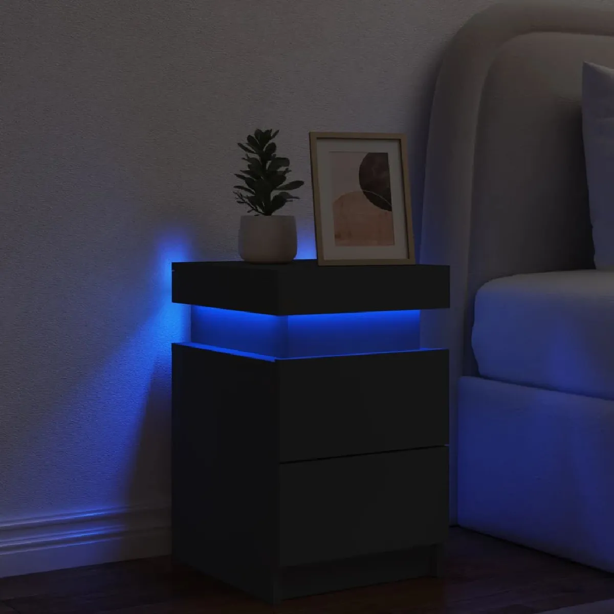 vidaXL Table de Chevet LED Noir