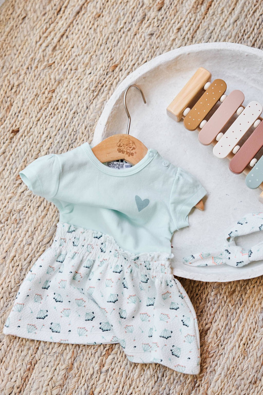 Dirkje jurk Dress ss + headband met all over print lichtblauw