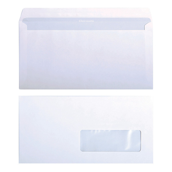 500 Enveloppes DL blanches Clairefontaine à bande protectrice 110 x 220 mm avec fenêtre 45 x 100 mm vélin 80 g