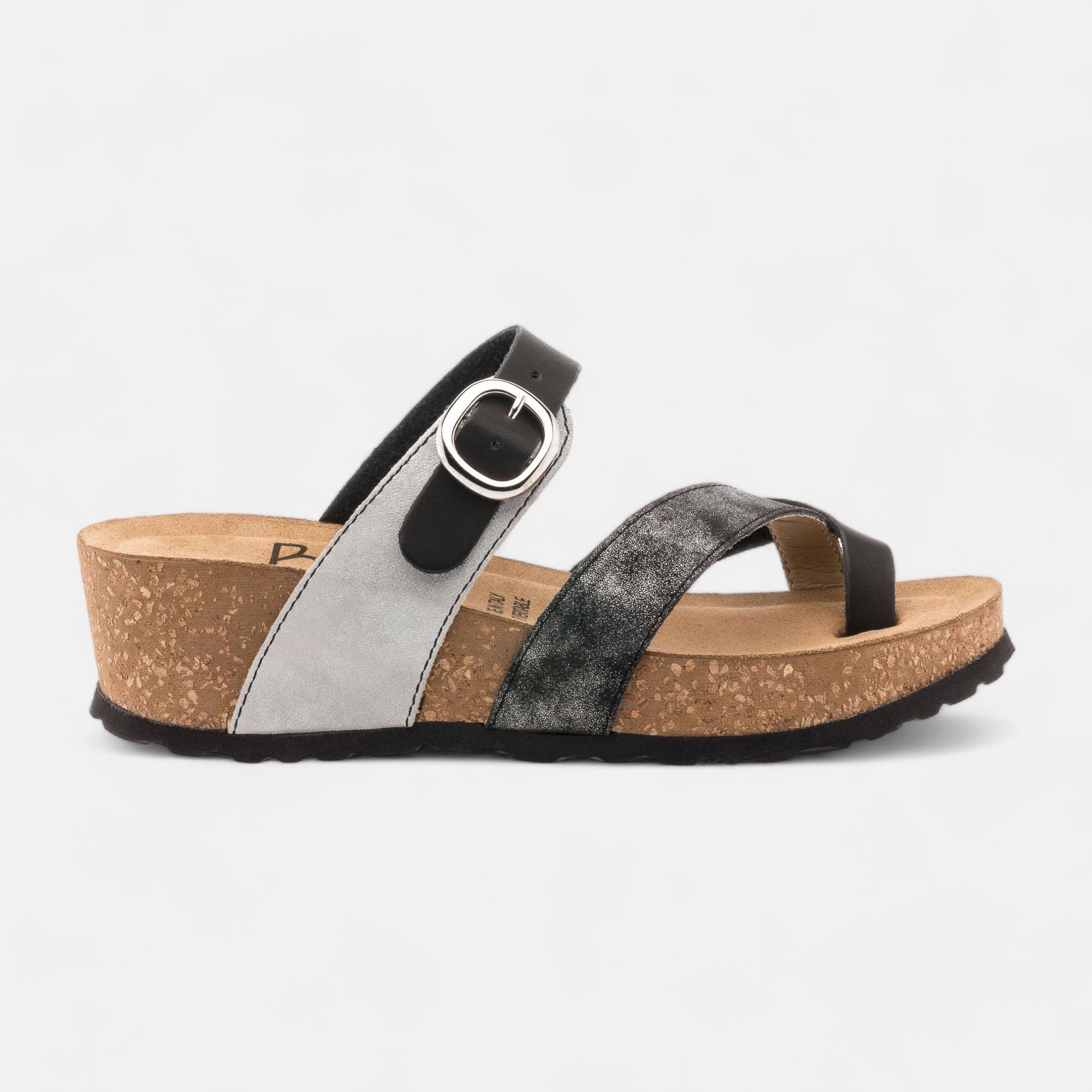 Mules semelle liège à talon compensé Femme noir