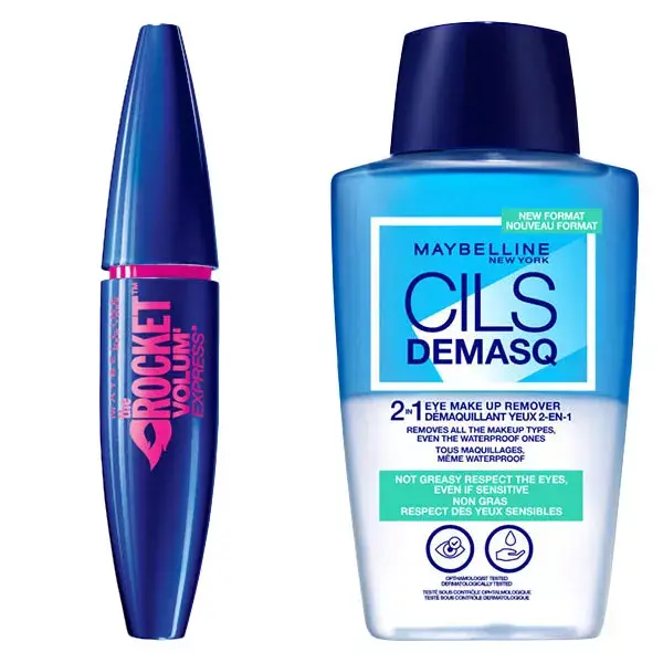 Máscara para cílios e removedor de maquiagem para cílios Maybelline Duo Volum'Express Extra Black