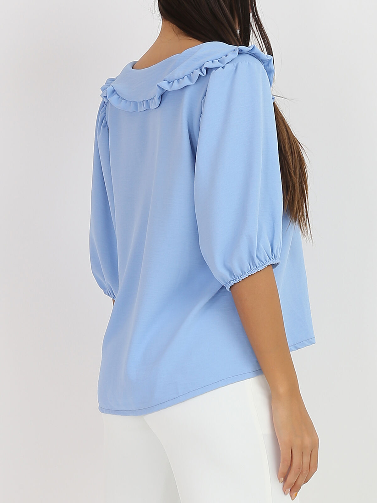 Chemisier fluide à col claudine XL- Bleu clair