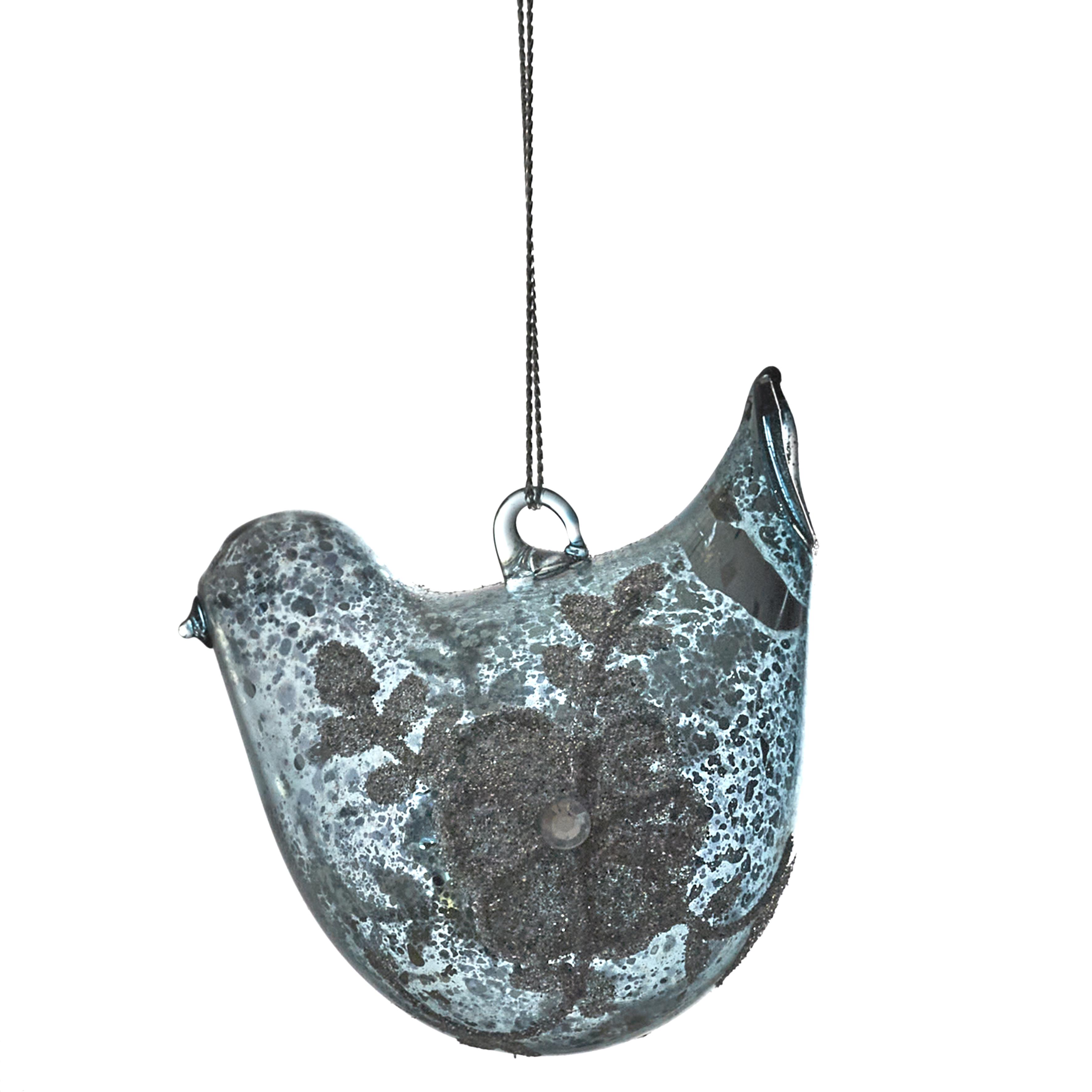 SUSPENSION VERRE EFFET CRAQUELE OISEAU GRIS