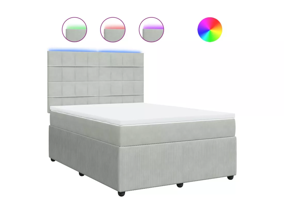 Sommier à lattes de lit et matelas Gris clair 140x190cm Velours