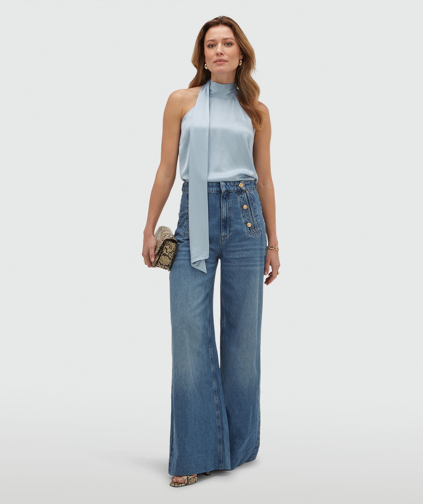 JV-YANIEK loose fit top in satijn look - fresh blue