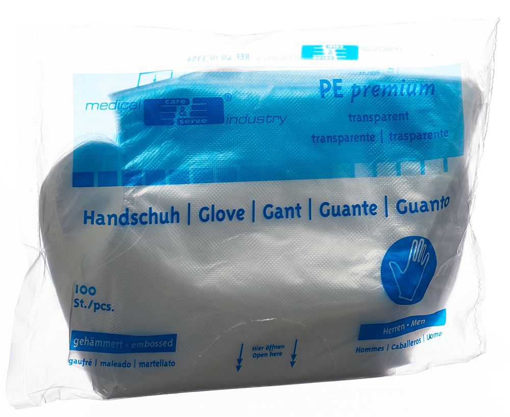 GRIBI Plastikhandschuhe PE<br>100 Stück, Beutel, 295mm, Herren transparent gerippt unsteril