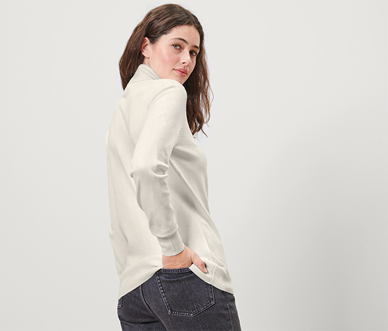 Feinstrick-Rollkragenpullover, cremeweiß
