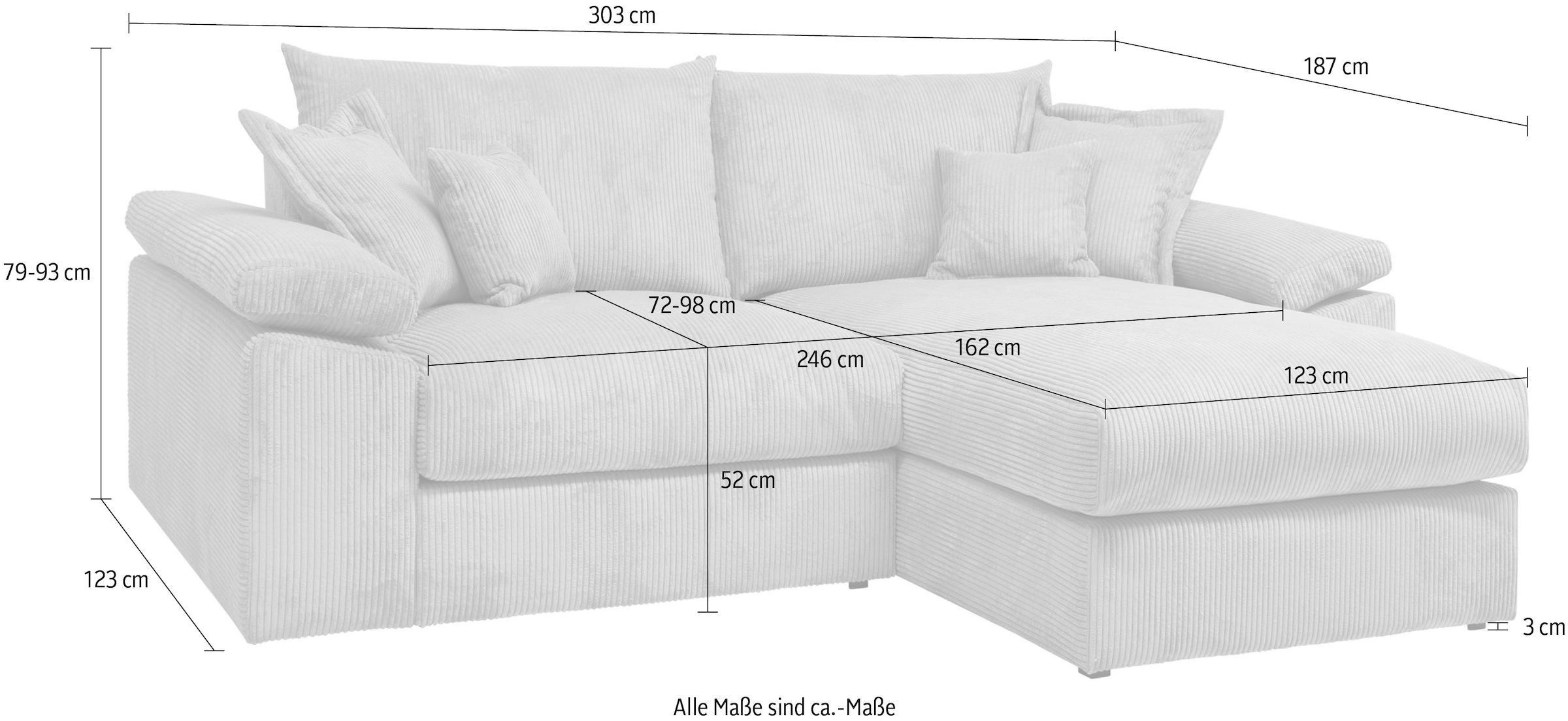 Home affaire Ecksofa »Soft&Cosy XXL L-Form, B: 303 cm« Mega-Sofa, Cord oder Chenille-Struktur, mit Federkern & 4 Zierkissen
