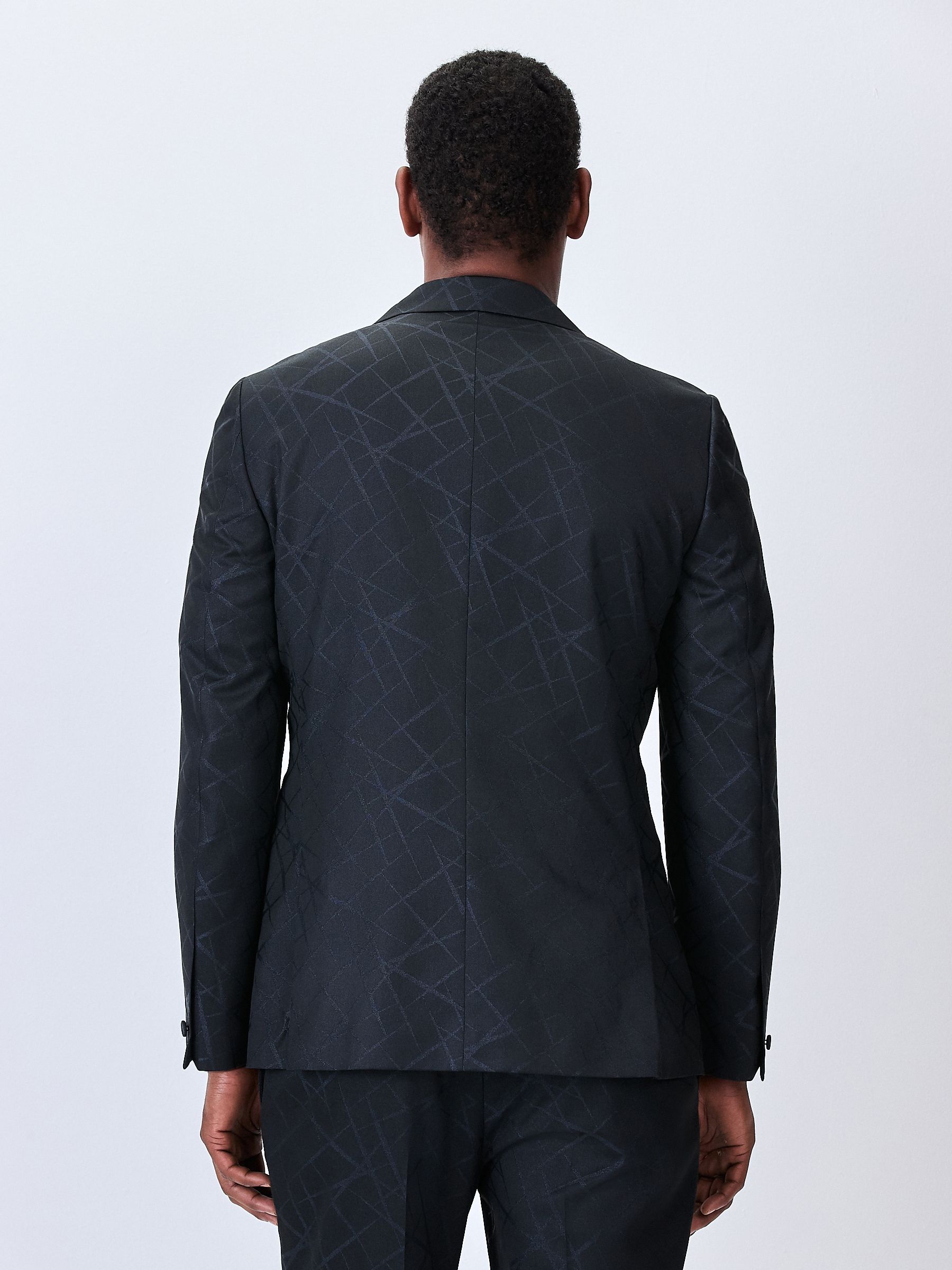 Zwart - Slim Fit Jacquard Texture Tuxedo Suit Jacket