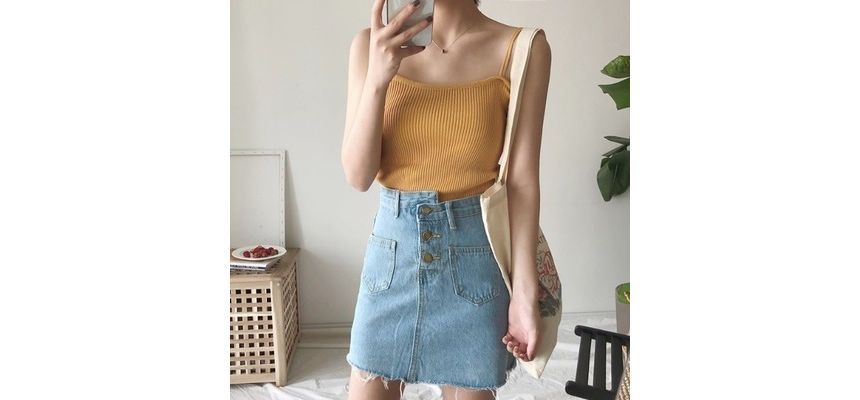 Onipixiy - Gebreide crop top met vierkante hals