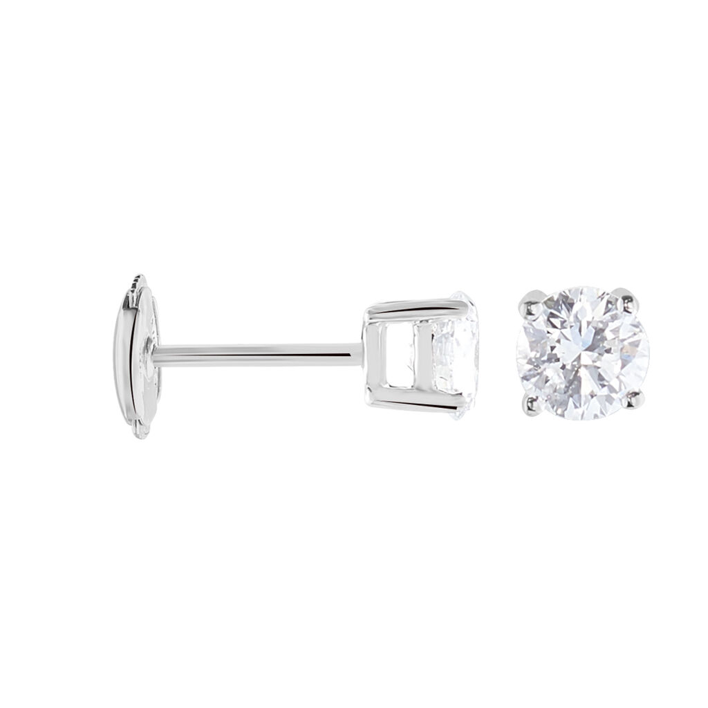 Boucles D'oreilles Puces 4 Griffes Or Blanc Diamant Synthetique