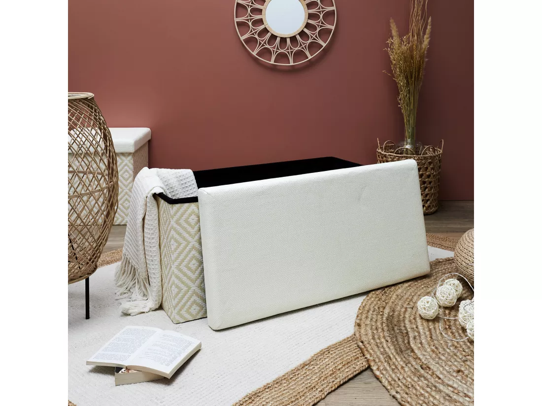 Coffre Banc Pliable Tresse Blanc