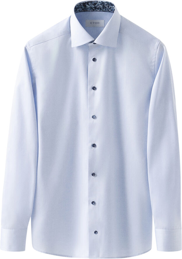 ETON Contemporary Fit Light Blue Floral Effect Signature Twill Shirt Lyseblå