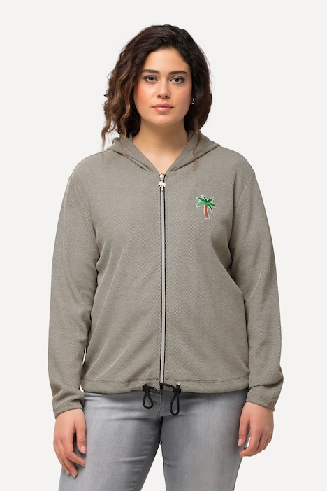 Sweatjacke, Piqué-Struktur, Kapuze, Kaktus-Stickerei