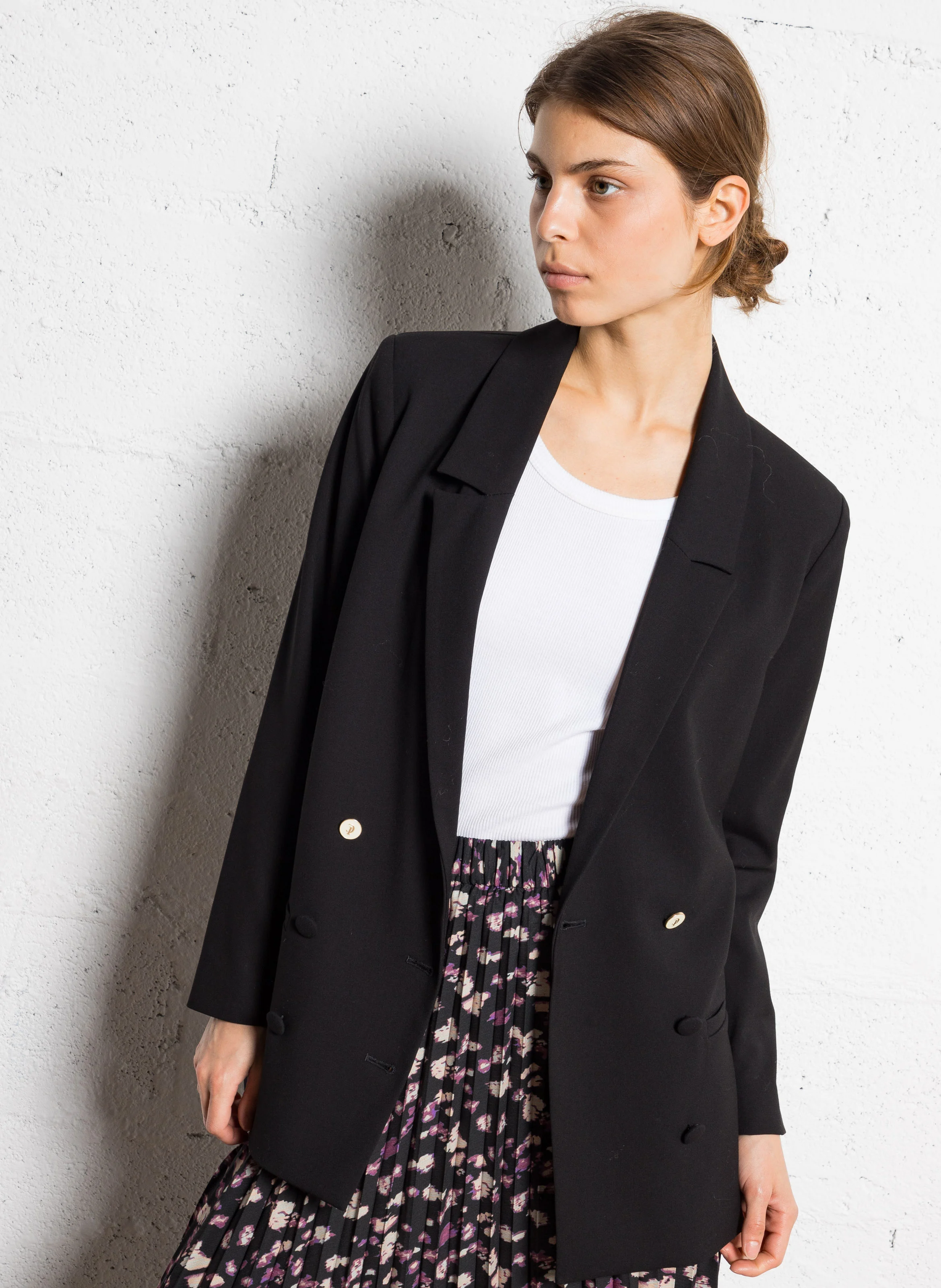 Veste col tailleur à boutons contrastés| Noir