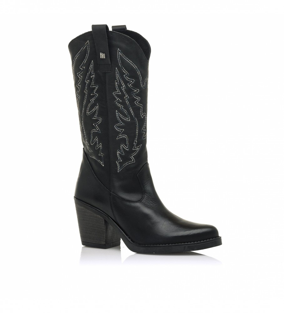 Botas de cowboy Mustang em couro preto - Altura do salto: 7 cm -