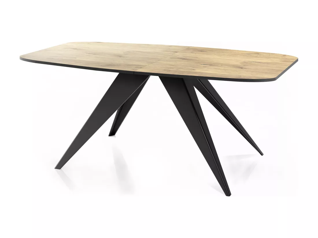 Table à Manger Extensible Style Loft - Table Industrielle Avec Pieds Métalliques Noirs - Design Moderne Pour Salon - 160 Cm Extensible à 200 Cm - Chêne Lancelot
