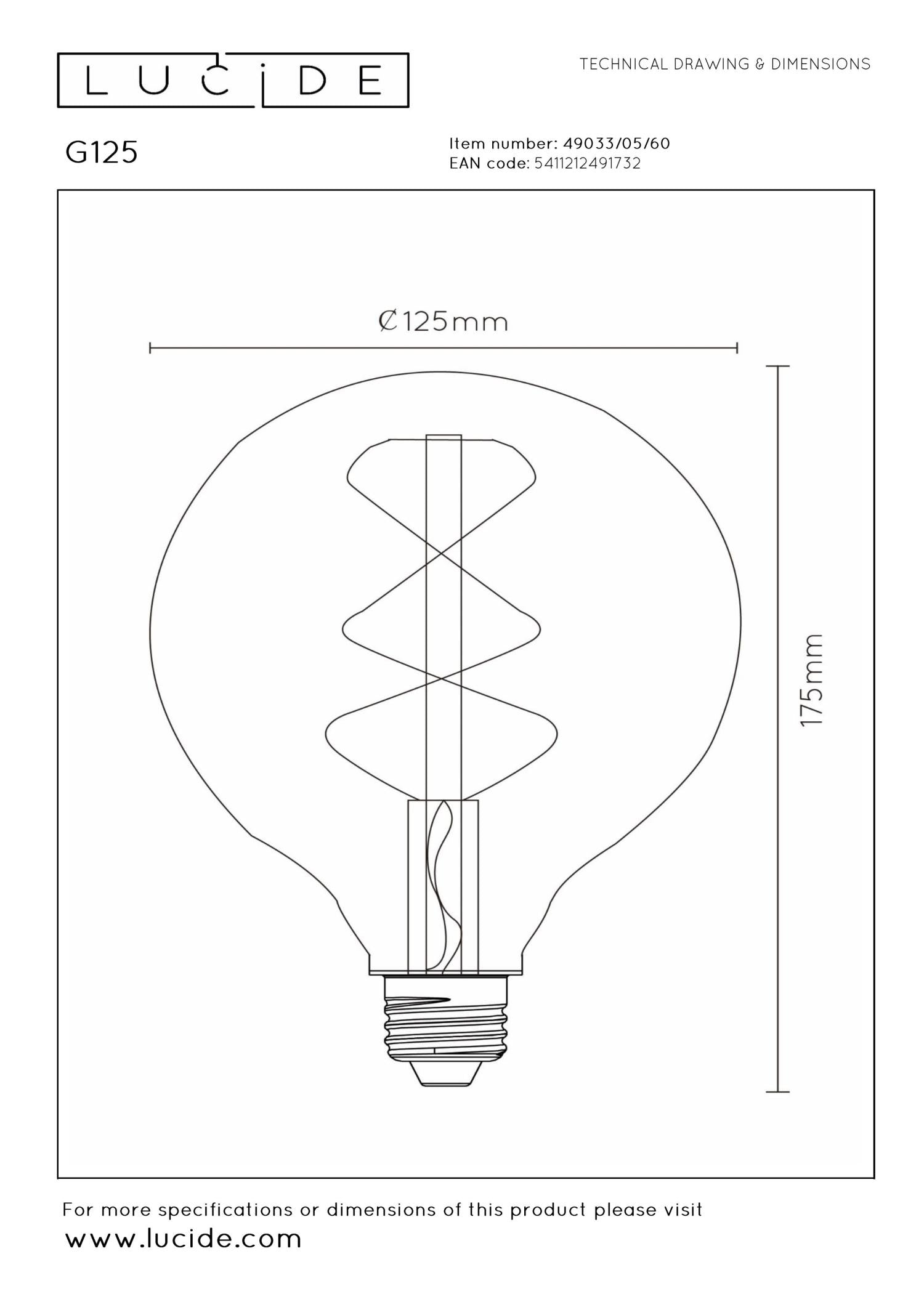 Lucide G125 Filament lamp - Transparant