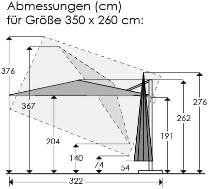 Schneider Sonnenschirm Rhodos twist, anthrazit, 350x260 cm, eckig, 732-15, pulverbeschichtetes Alu/Stahl-Gestell, Bespannung 100% Polyester