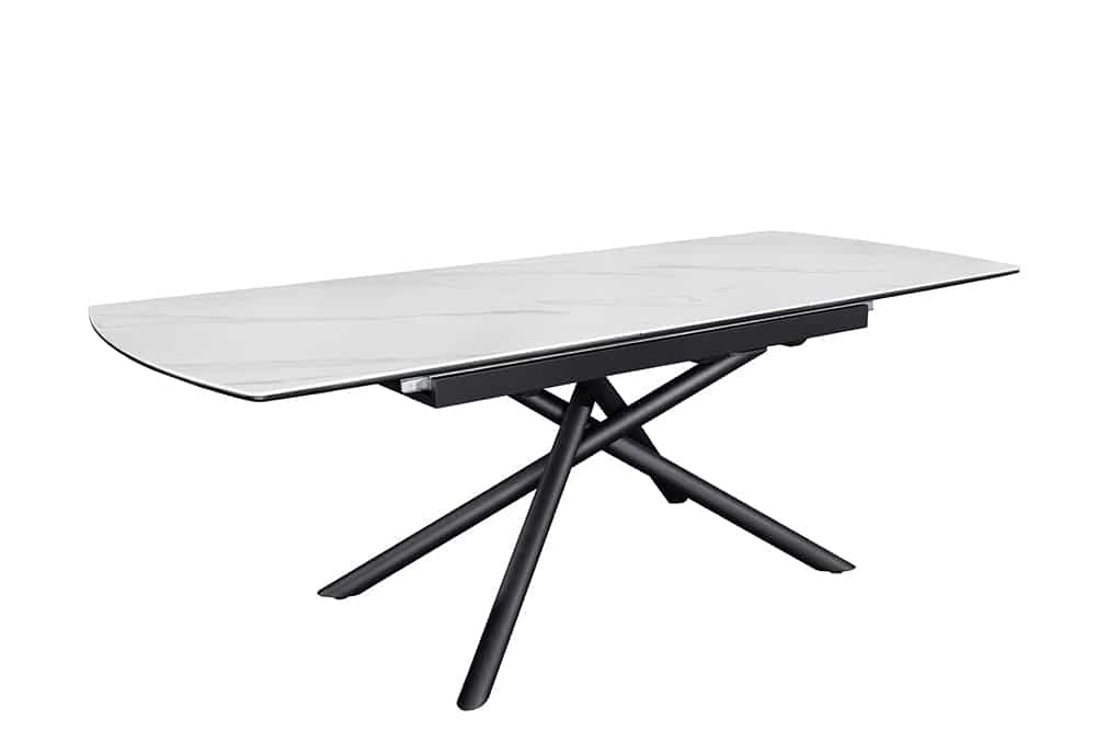 Ausziehbarer Esstisch MIKADO 180-230cm weiß Keramik schwarz Sterngestell