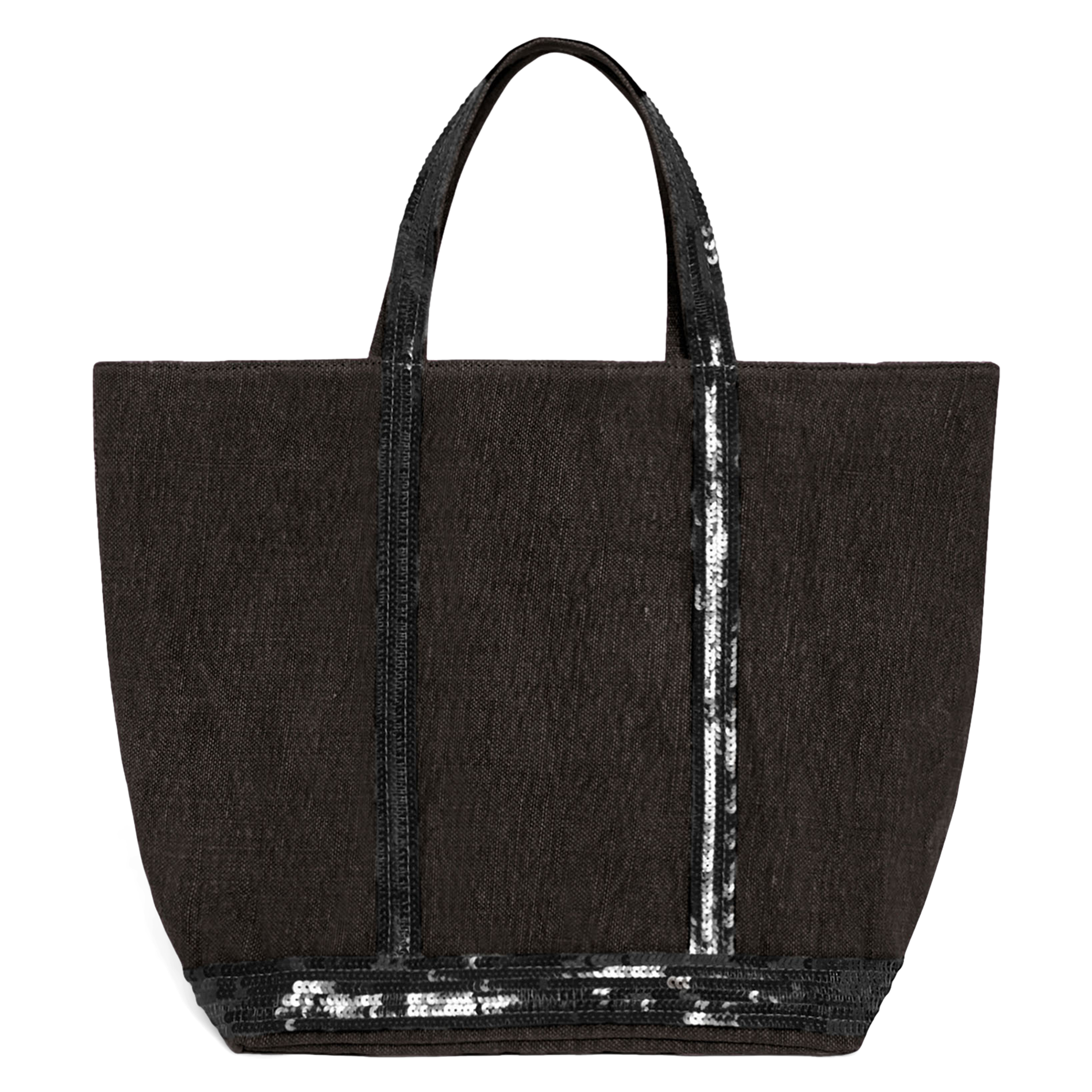 Cabas M brodé avec sequins en lin | Marron