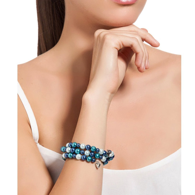 Bracelet 3 Rangs en Perles Bleues et Plaqué Rhodium