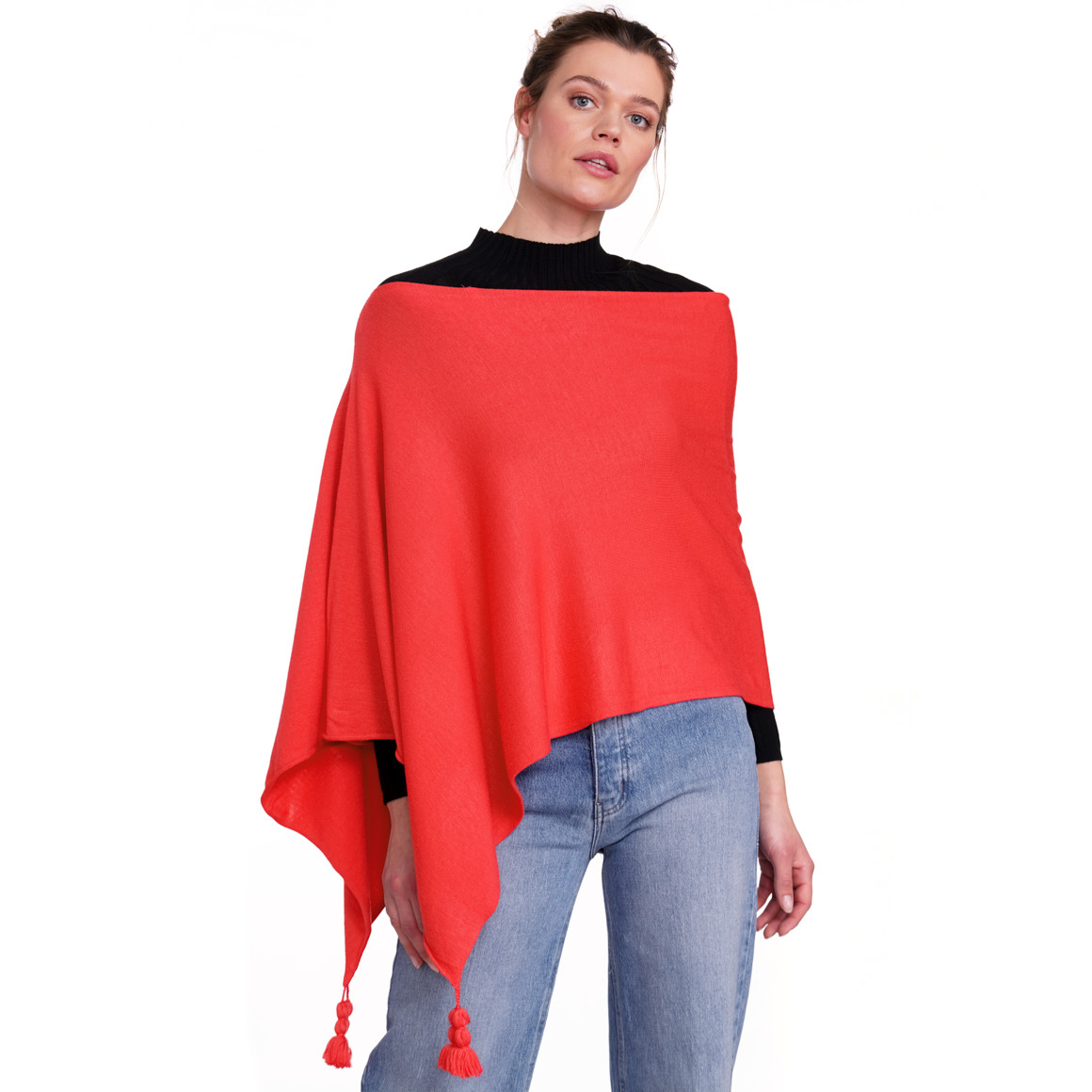 Gina Benotti Damen Poncho mit Tasseln rot