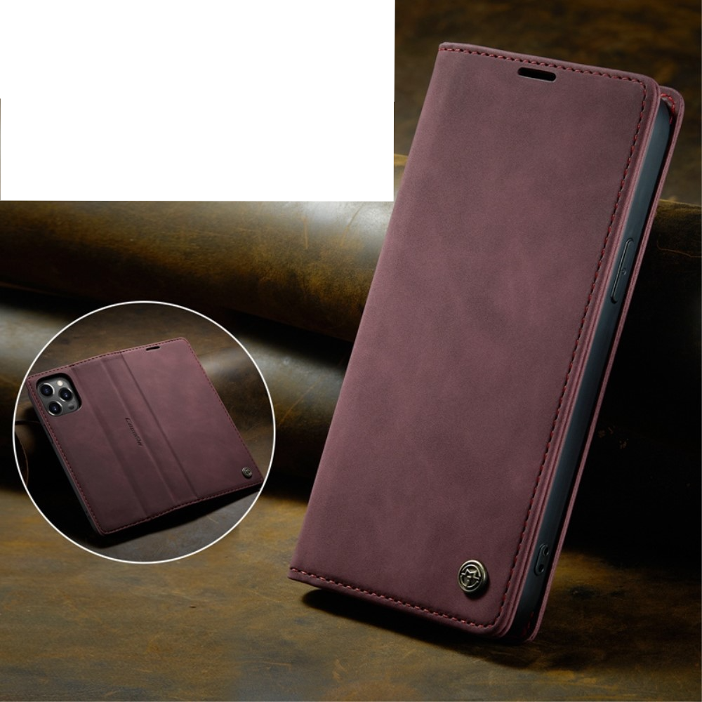 iPhone 14 Pro Max Leder Tasche Flip Wallet Etui mit Kartenfächern - Dunkelrot