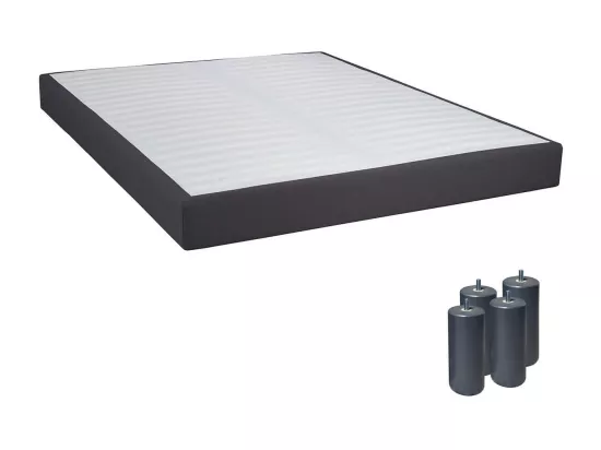 TAPIKIT - Sommier Tapissier Démontable 2x20 Lattes 140x190cm Anthracite + Pieds Anthracites 15cm