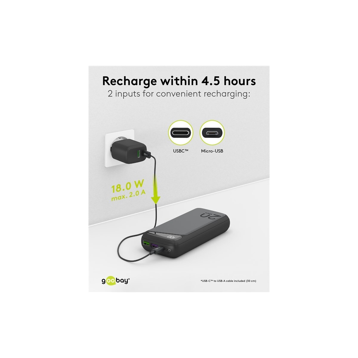Goobay Hurtigladende Powerbank 20 000 mAh (USB-C™ PD, QC 3.0)