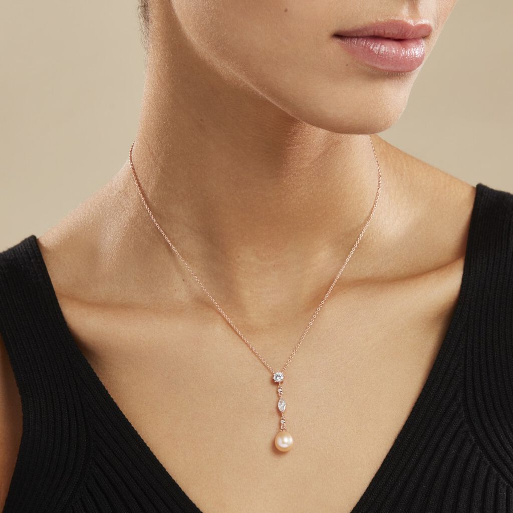 Collier Lynes Argent Rose Perle De Culture Et Oxyde De Zirconium