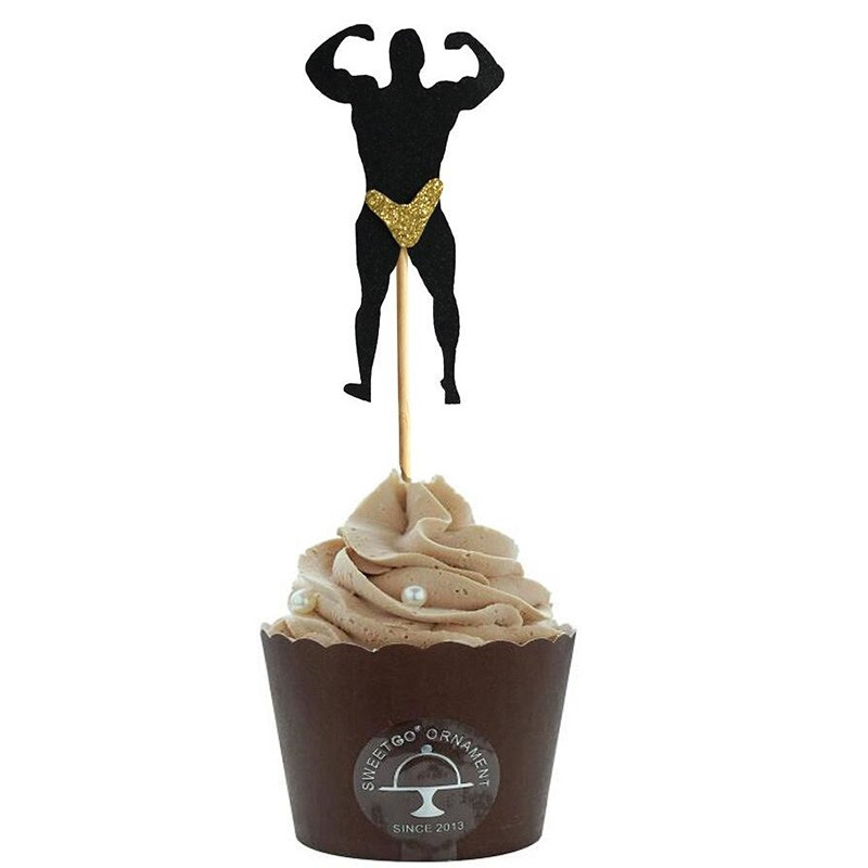(12-tlg. Set) Kuchenstecker Funny Tortenstecker Topper Dekoration für Torten / Kuchen Junggesellinnenabschied - Schwarz / Gold