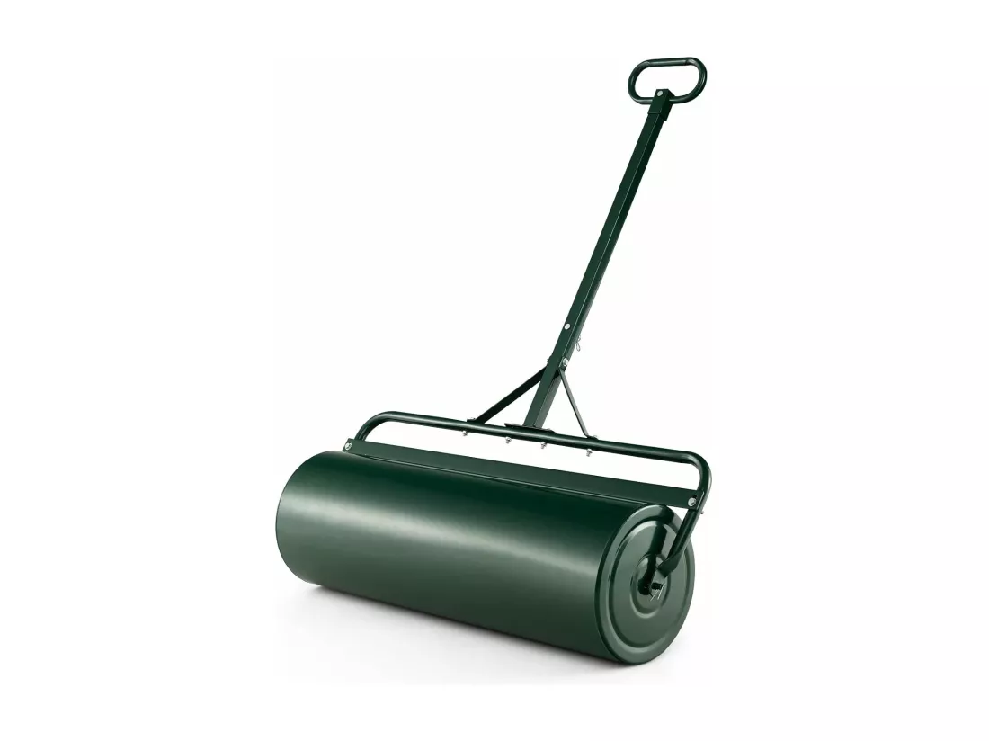 Rouleau à Gazon de Jardin en Métal avec Poignée de Préhension Détachable, Rouleau de Pelouse Rempli d'eau/Sable 63L- Ø 30 CM, Idéal pour Obtenir Pelouse Uniforme (Vert)