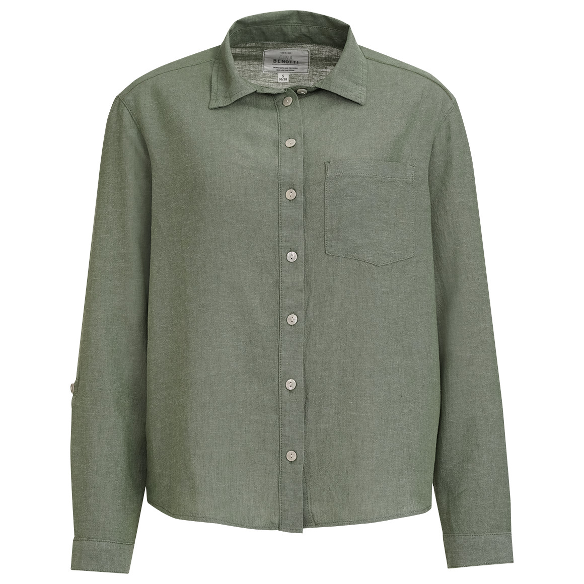 Gina Benotti Damen Leinen-Bluse mit Brusttasche dunkelgrün