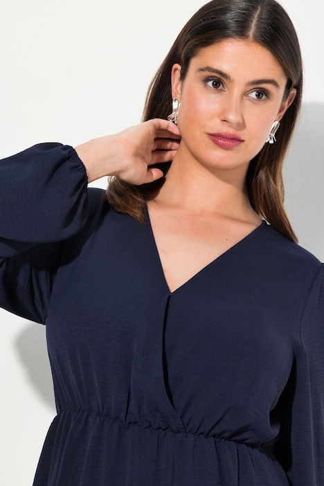 Midikleid, Wickeloptik, A-Linie, V-Ausschnitt, Langarm
