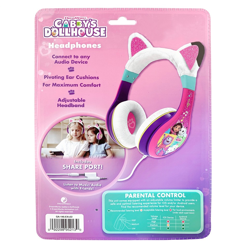 eKids - Disney Gabbys Dollhouse hovedtelefoner til børn med lydstyrkekontrol for at beskytte hørelsen