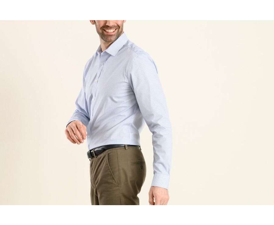 Chemise coton blanche imprimée motifs bleus - Col français - THOMASSIN