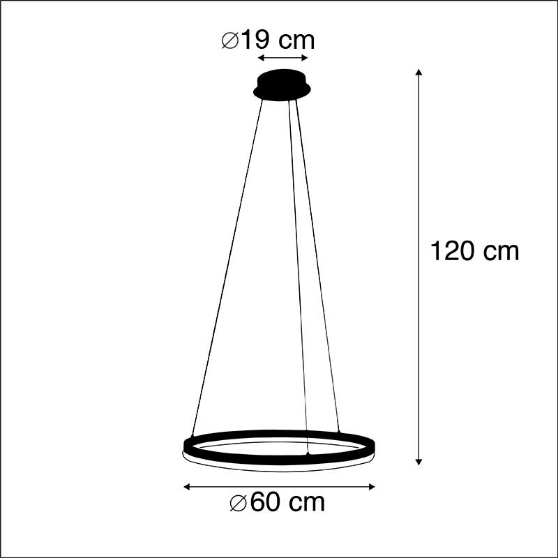 Design hanglamp zwart 60 cm incl. LED 3-staps dimbaar - Anello