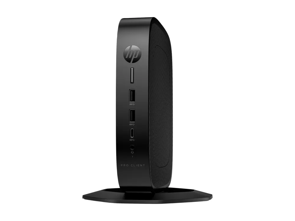 HP Pro t550 - Tynd klient - USFF 1 x Celeron J6412 / op til 2.6 GHz - RAM 8 GB - flash 64 GB - eMMC - UHD Graphics - Gigabit Ethernet, Bluetooth 5.2, IEEE 802.11ax (Wi-Fi 6) - Win 10 IoT Enterprise 2021 LTSC - skærm: ingen - tastatur: tysk