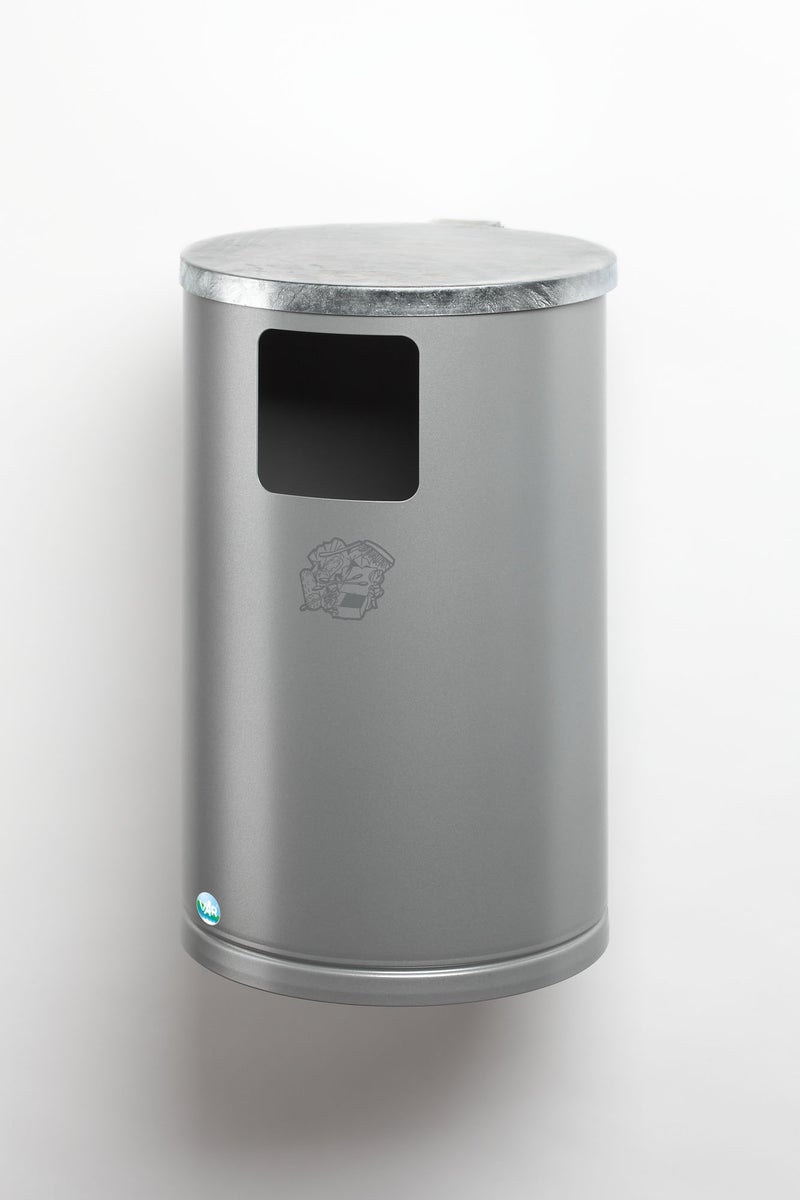 PROREGAL Afvalverzamelaar voor wand- of buismontage, 30 liter, HxBxD 62 x 30 x 30 cm, gegalvaniseerd staal, zilver