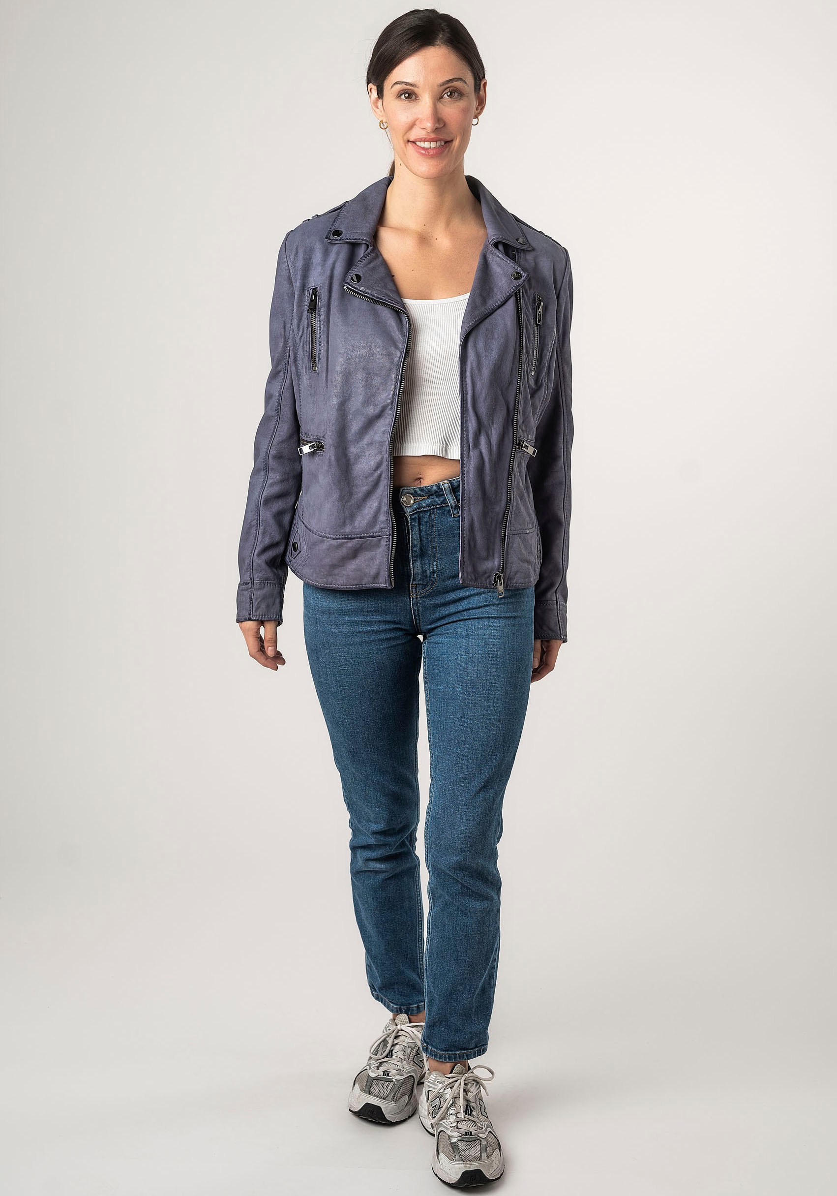 Mauritius Lederjacke »2Wtashi« mit Schulterklappen, mit Nieten, mit Zipper-Taschen