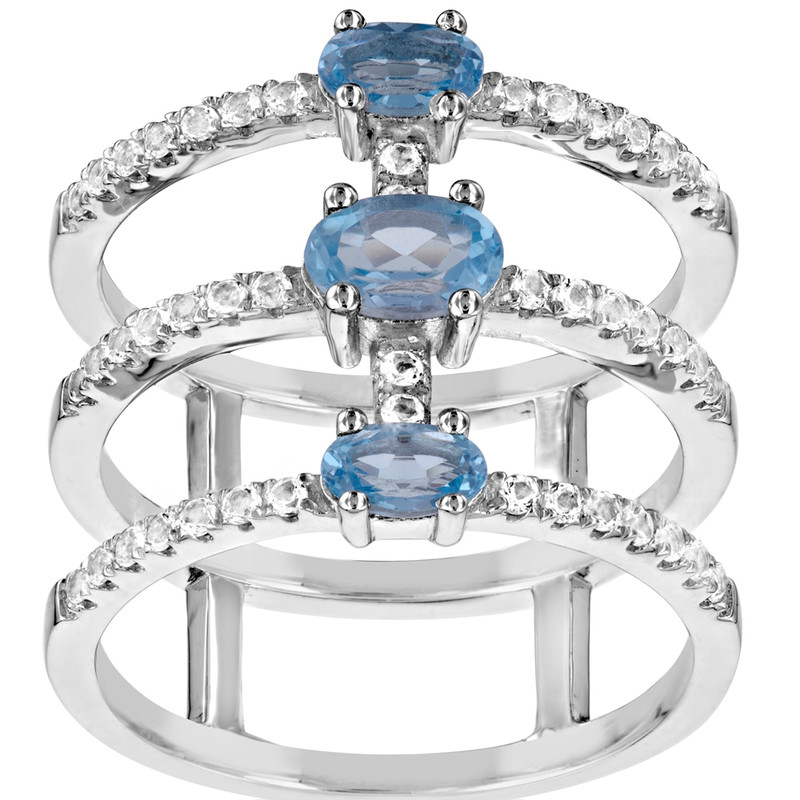 Bague en Argent 925 orné de 49 Cristaux Swarovski Zirconia Blancs et Bleus