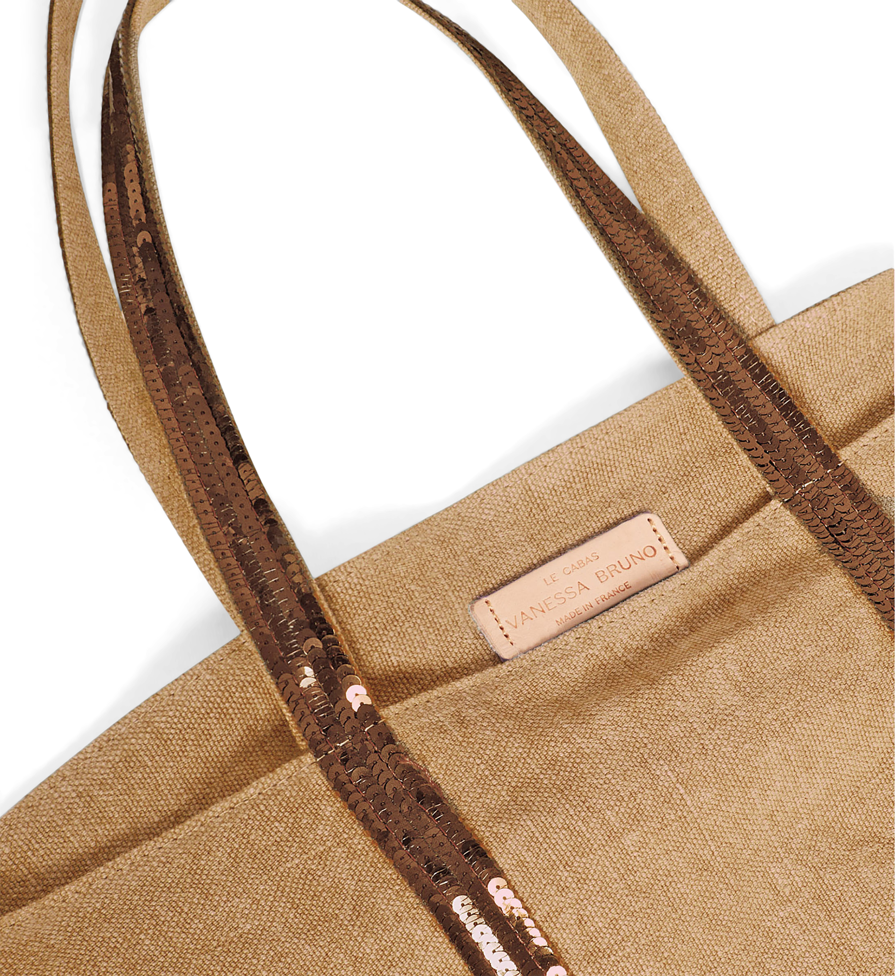 Cabas L brodé avec sequins en lin | Marron