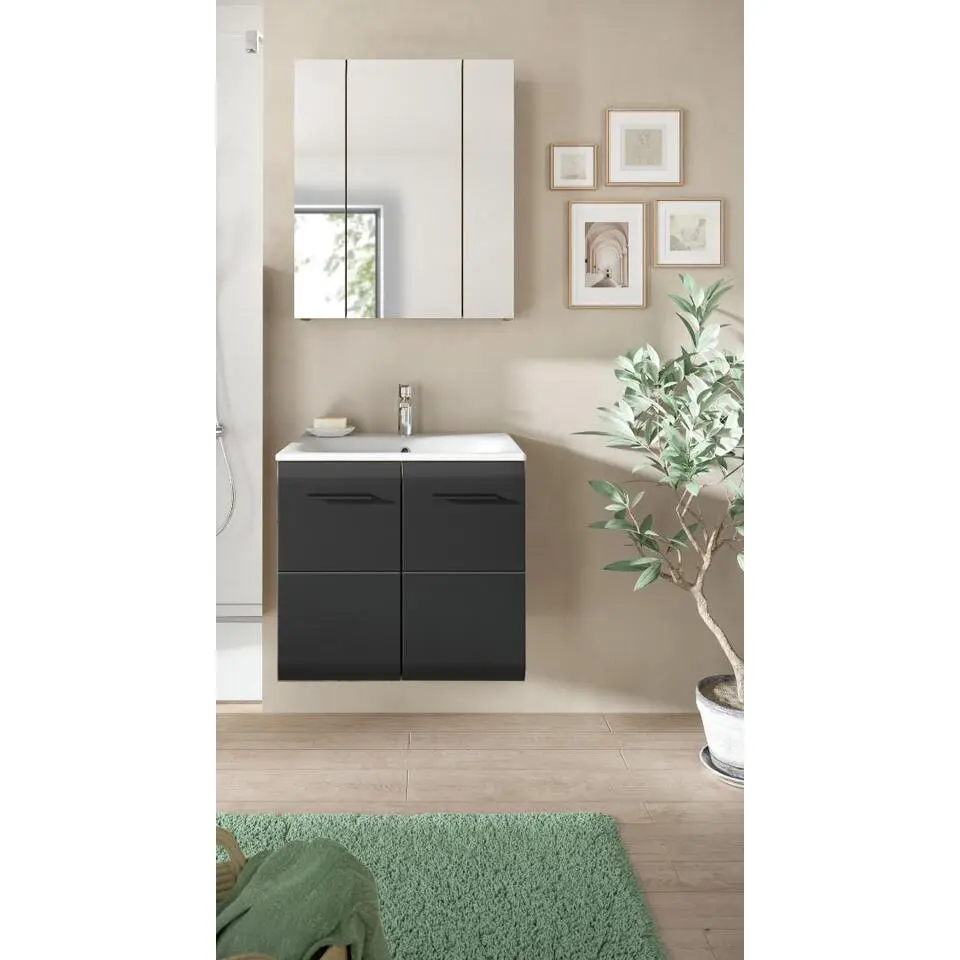 Hioshop Ice badkamer I3 zwart mat- eiken decor