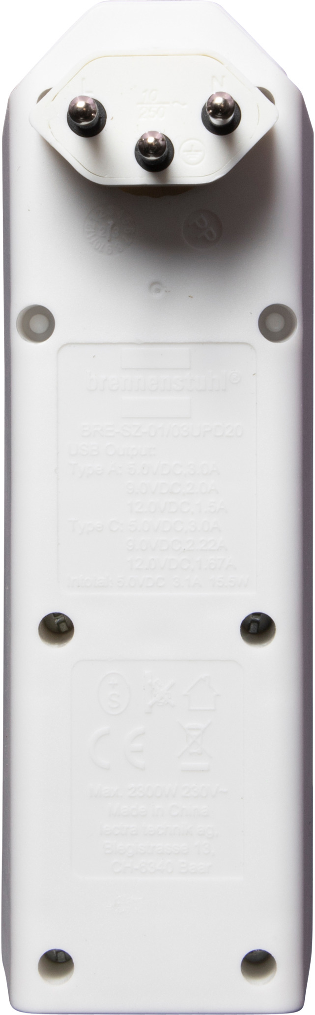cleverLINE 300° Drehbarer 3-fach Mehrfachstecker T13 Abzweigstecker mit USB C / USB A Steckdosen Adapter 3-polig (1508342213) - Weiss